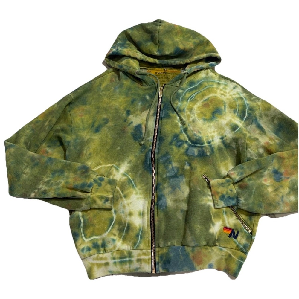 Aviator Nation Hand Dyed Green Womens XS Hoodie Zip Up